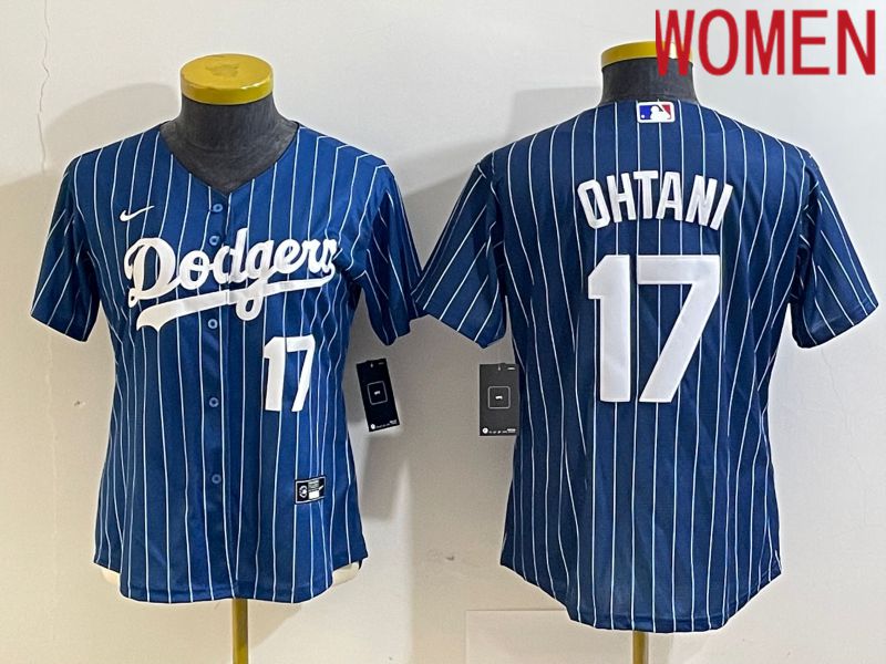 Women Los Angeles Dodgers #17 Ohtani Blue stripe Nike Game MLB Jersey style 1->women mlb jersey->Women Jersey